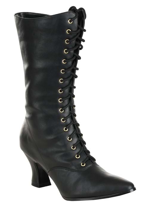 Women's Victorian Black Heeled Costume Boots - US 7678