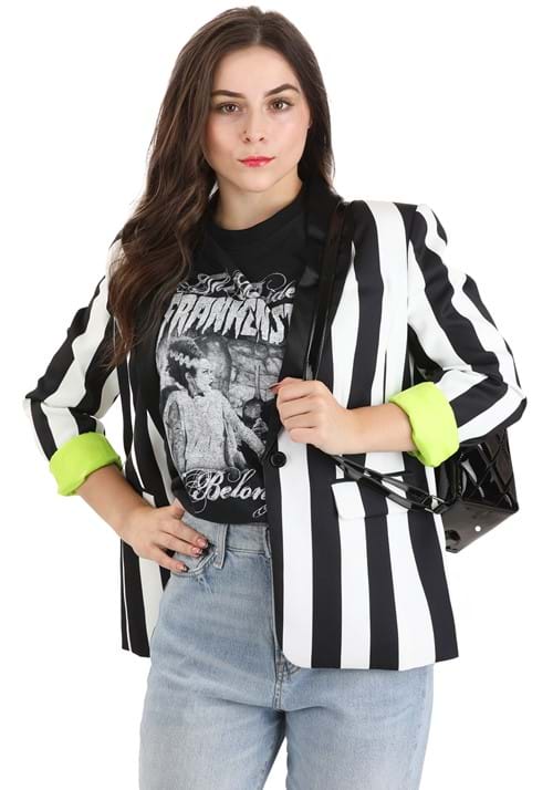 White and Black Stripe Blazer for Women - US 4502