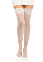 White Anti-Slip Thigh High Stockings with Lace Top for Women - US 5366