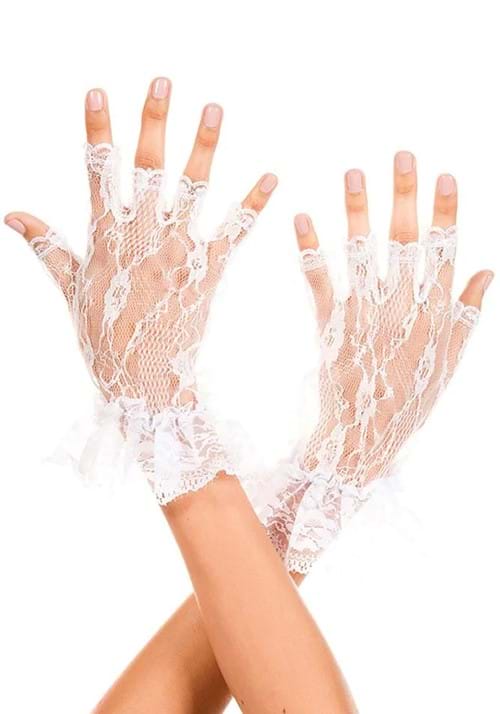 Women's White Lace Cuff Costume Gloves - US 1258