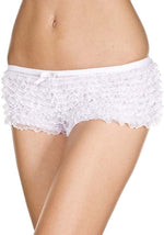 White Micro Lace Ruffle Tanga Shorts for Women - US 8010