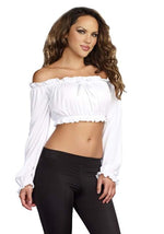 White Ruffled Renaissance Peasant Crop Shirt for Women - US 4892