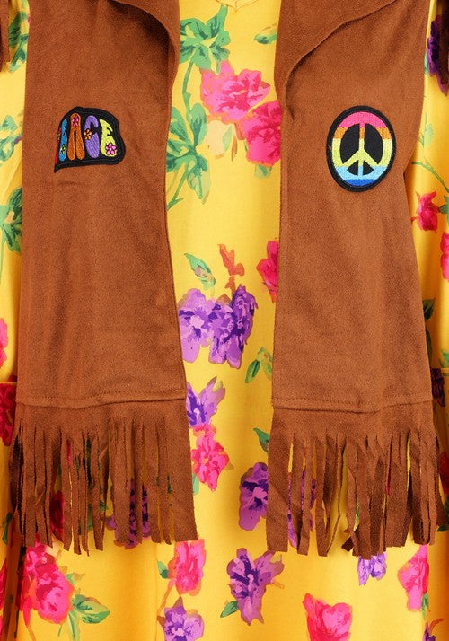 Women's Yellow Flower Hippie Costume Dress - US 6221