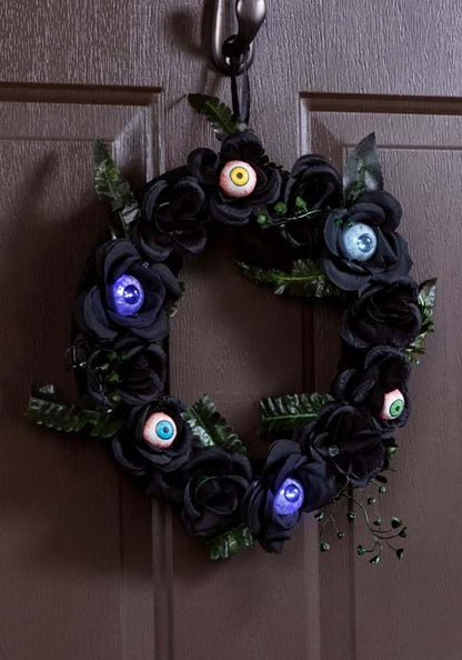 11-Inch Light Up Eyeballs Flower Halloween Wreath Decoration - US 8459