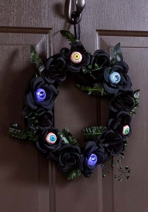 11-Inch Light Up Eyeballs Flower Halloween Wreath Decoration - US 8459