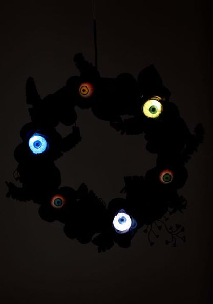 11-Inch Light Up Eyeballs Flower Halloween Wreath Decoration - US 8459