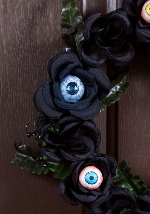 11-Inch Light Up Eyeballs Flower Halloween Wreath Decoration - US 8459