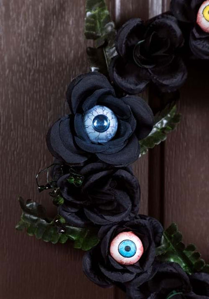11-Inch Light Up Eyeballs Flower Halloween Wreath Decoration - US 8459
