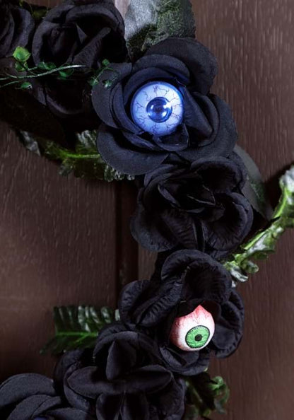 11-Inch Light Up Eyeballs Flower Halloween Wreath Decoration - US 8459