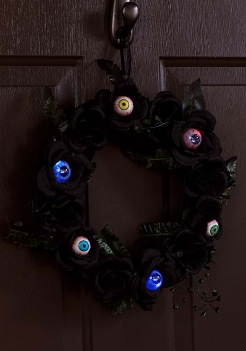 11-Inch Light Up Eyeballs Flower Halloween Wreath Decoration - US 8459