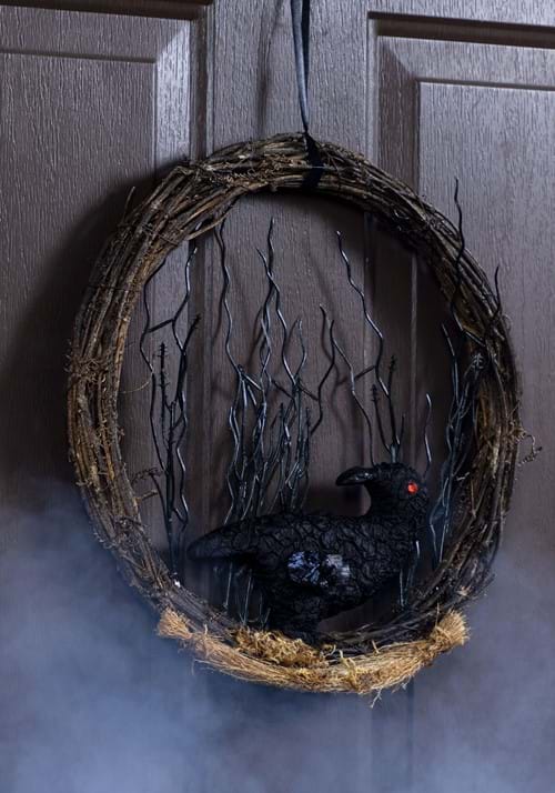 12-Inch Gothic Black Crow Halloween Wreath Decoration - US 4963