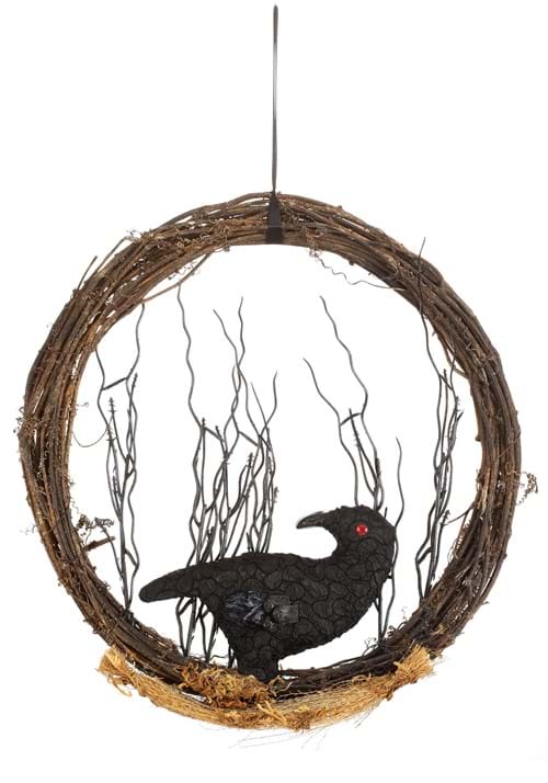 12-Inch Gothic Black Crow Halloween Wreath Decoration - US 4963